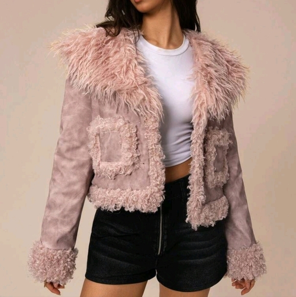 High Street Faux Fur Collar PU Panel Quilted Cotton Padded Short Jack - Picture 3 of 5